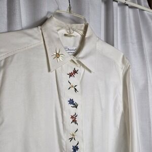 Imperial Landhaus White Cotton Embroidered Edelweiss Folk Shirt Size 40 New